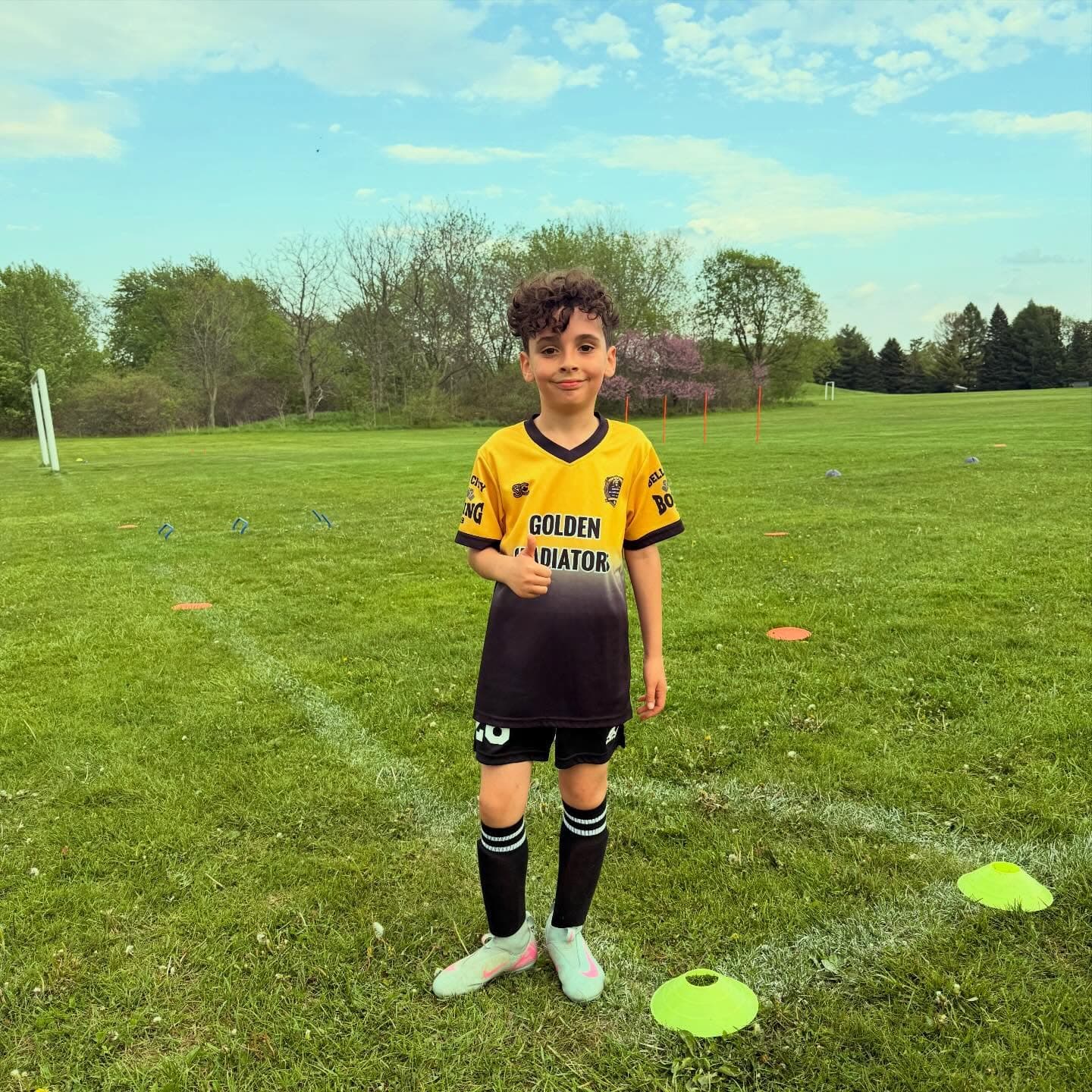 Player set up for a passing drill with cones